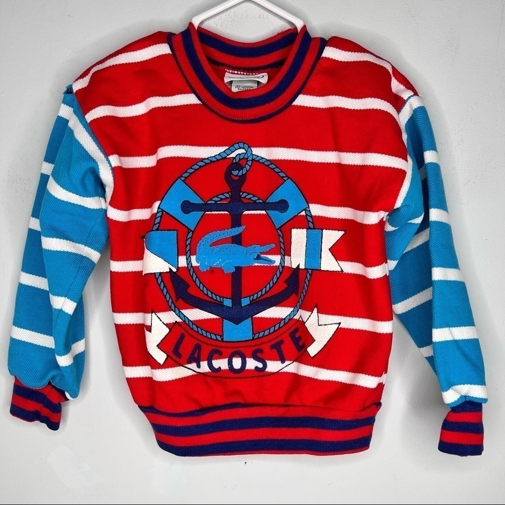 Vintage Lacoste Izod Red Blue Striped Sweater Toddler Boys 3T